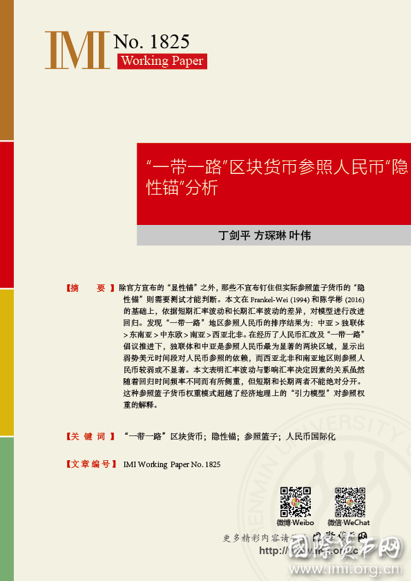 【IMIWorkingPapersNo.1825】“一带一路”区块货币参照人民币“隐性锚”分析